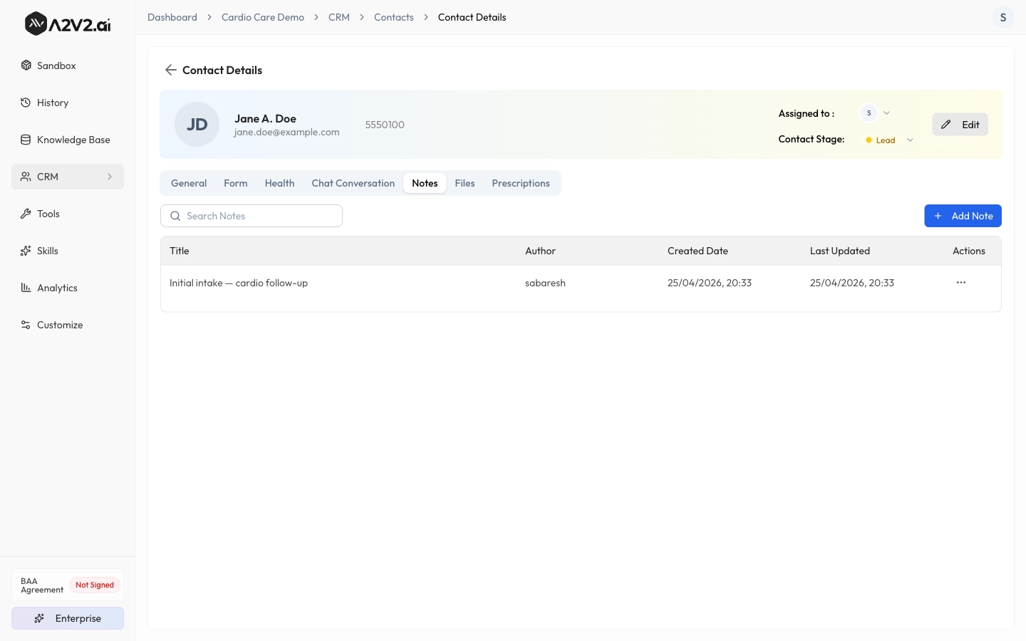 Contact Notes tab